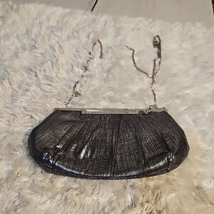 La Regale Silver Evening Clutch Bag Party Purse‎ with Chain Strap